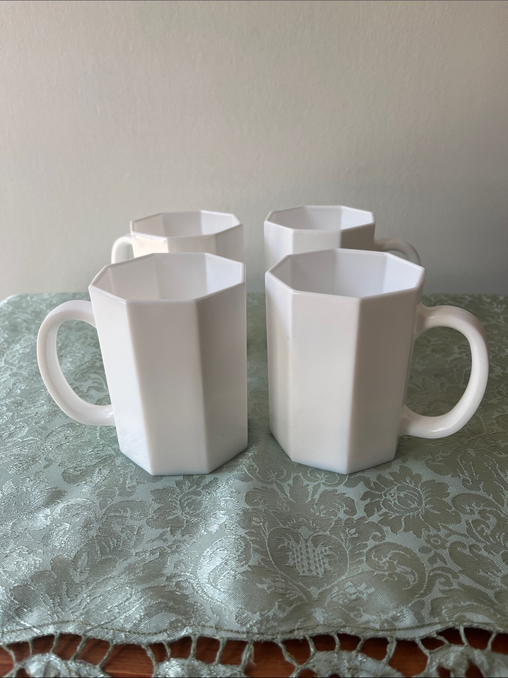 MCM Arcoroc Octime White Octagonal Coffee Mugs - Set of 4 Made in France